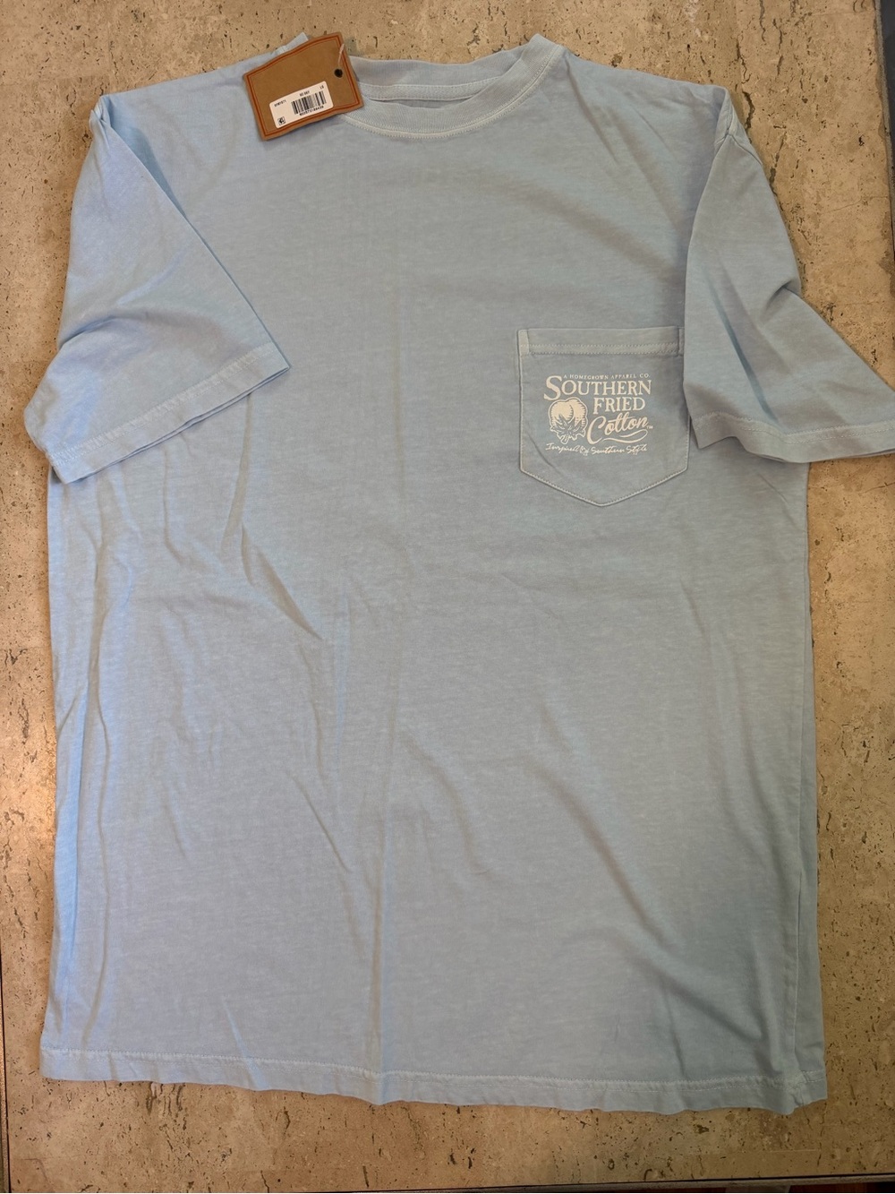 Southern Fried Cotton Light Blue Pocket T-Shirt Patriotic Sky Blue Unisex Large